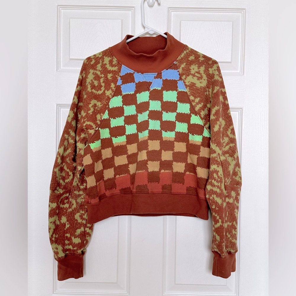 Free People Movement checkered Pullover in burnt orange.  XS